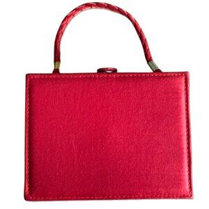 Vintage Red Satin Hard Box Handbag with Braided Handle
